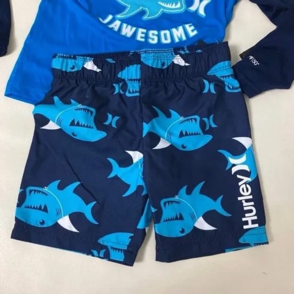 Hurley Shark Cure Swim boy long sleeve top shorts set - Picture 5 of 6